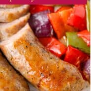 Baked Italian sausage Pinterest graphic with text and photos.