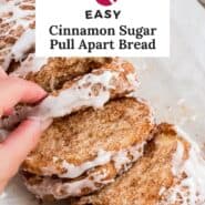 Cinnamon sugar pull apart bread Pinterest graphic with text and photos.