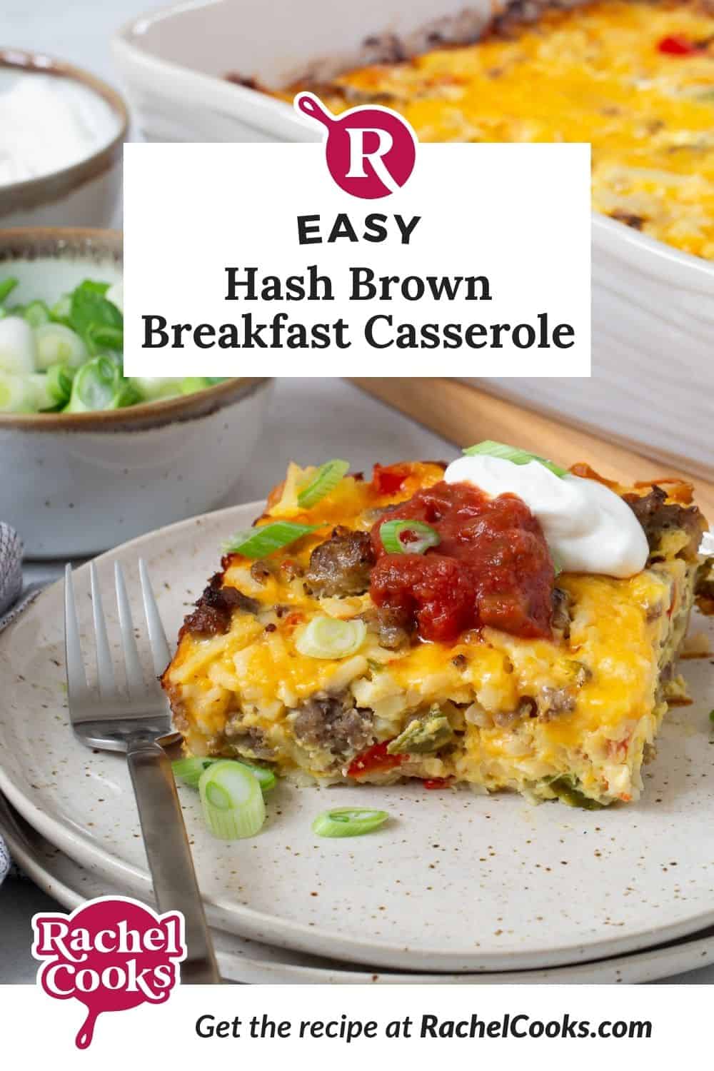 Hash brown breakfast casserole Pinterest graphic with text and photos.