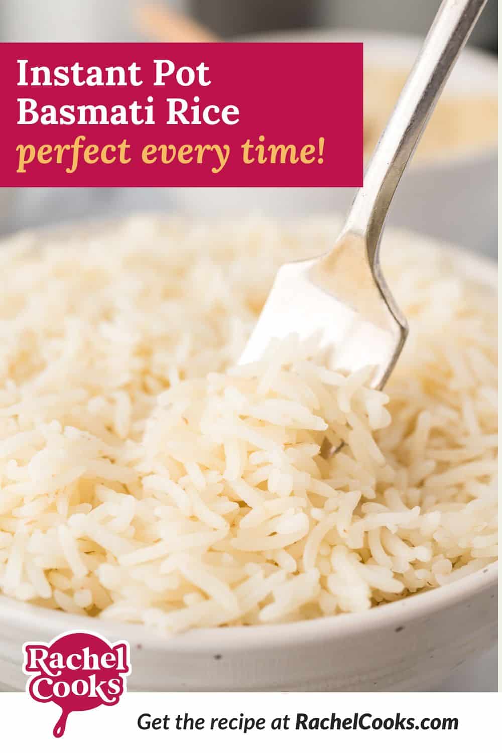 Instant Pot basmati rice Pinterest graphic with text and photos.