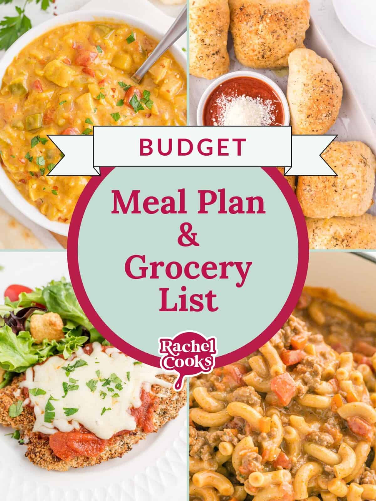 Meal plan 61, a budget meal plan, preview with recipe photos and text.