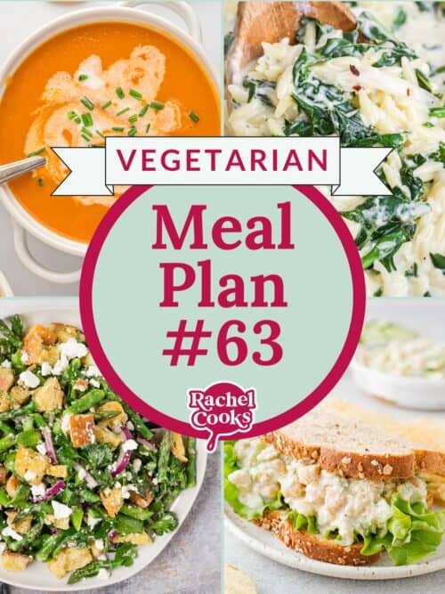 Meal plan 63, a vegetarian meal plan, preview image with photos of recipes.