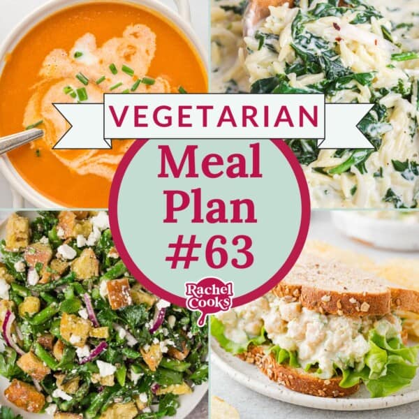 Meal plan 63, a vegetarian meal plan, preview image with photos of recipes.