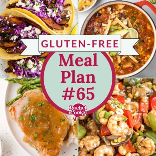 Gluten free meal plan, meal plan 65, with photos of recipes included.