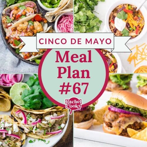 Meal plan 67 preview image, denoting that it's a cinco de mayo recipe, and photos of recipes included.