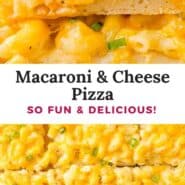 Mac and cheese Pinterest graphic with text and photos.