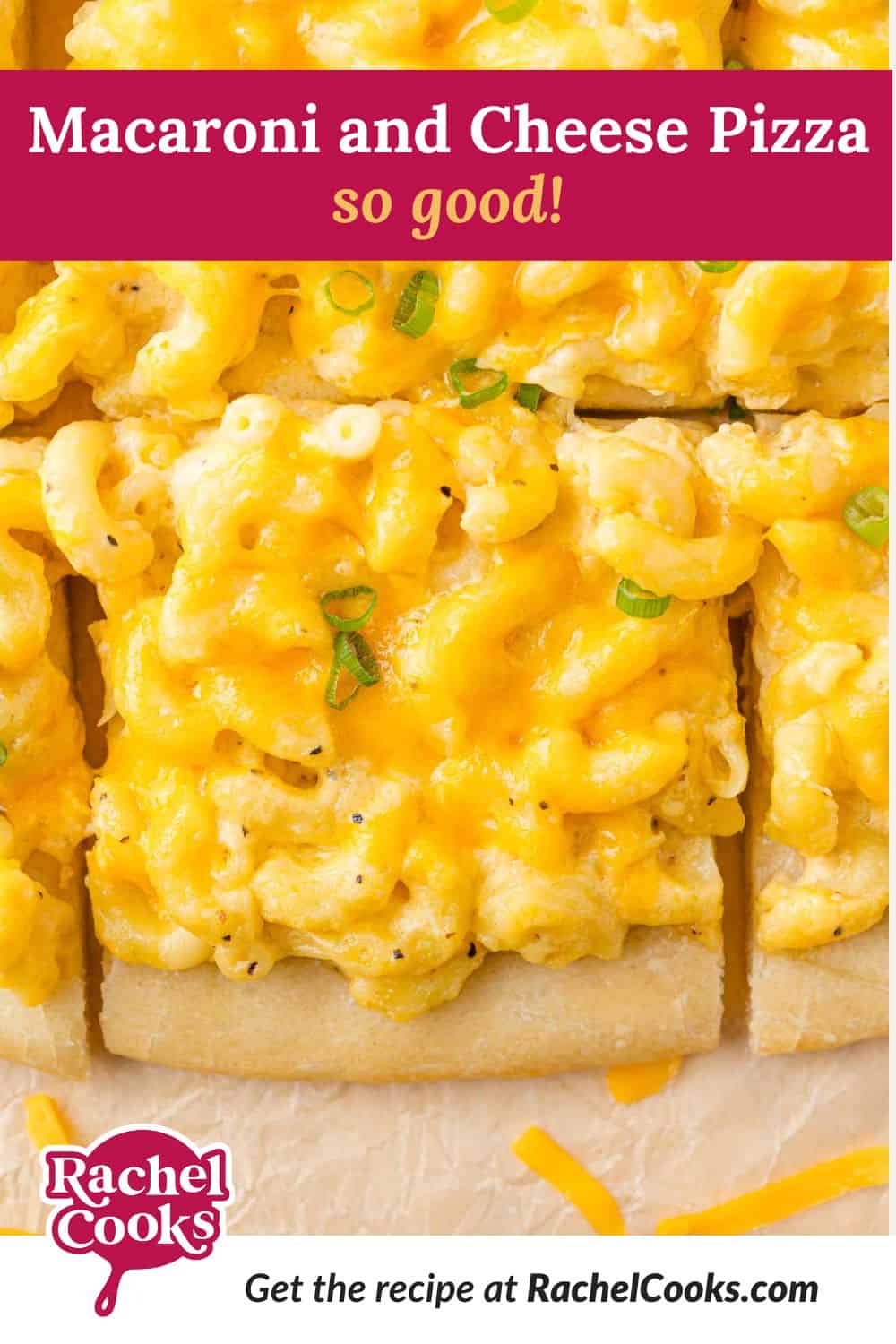 Mac and cheese Pinterest graphic with text and photos.