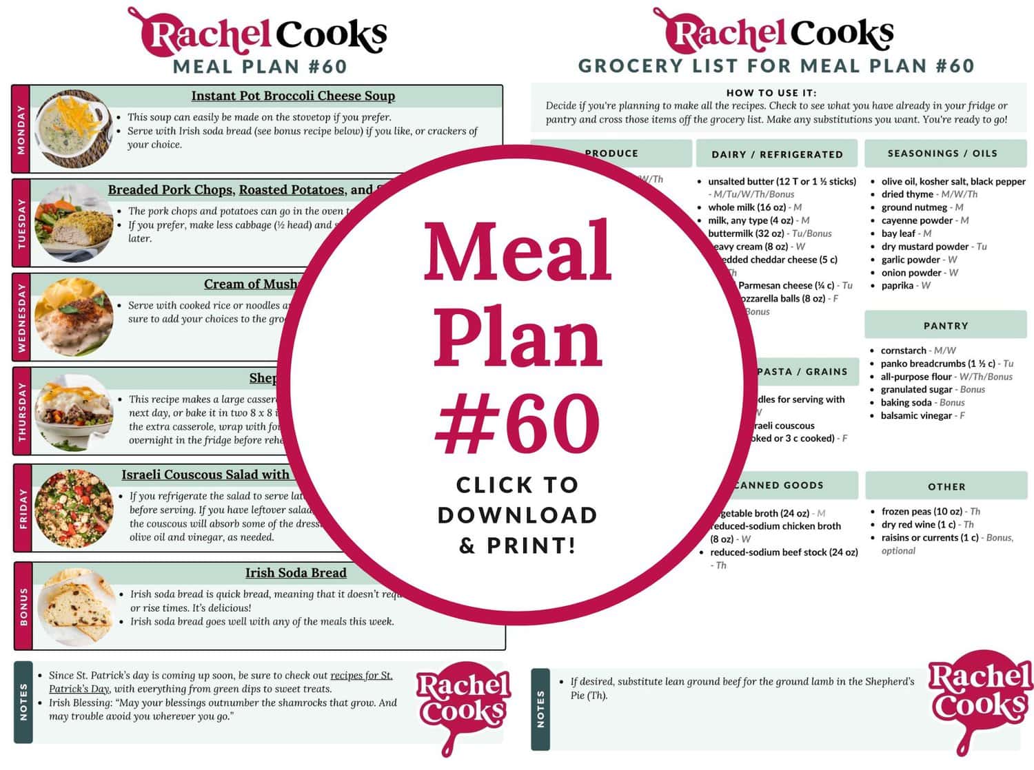 Meal plan 60 preview image showing both pages.