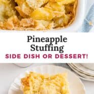 Pineapple stuffing Pinterest graphic with text and photos.