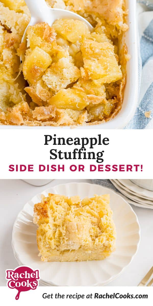 Pineapple stuffing Pinterest graphic with text and photos.