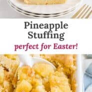 Pineapple stuffing Pinterest graphic with text and photos.