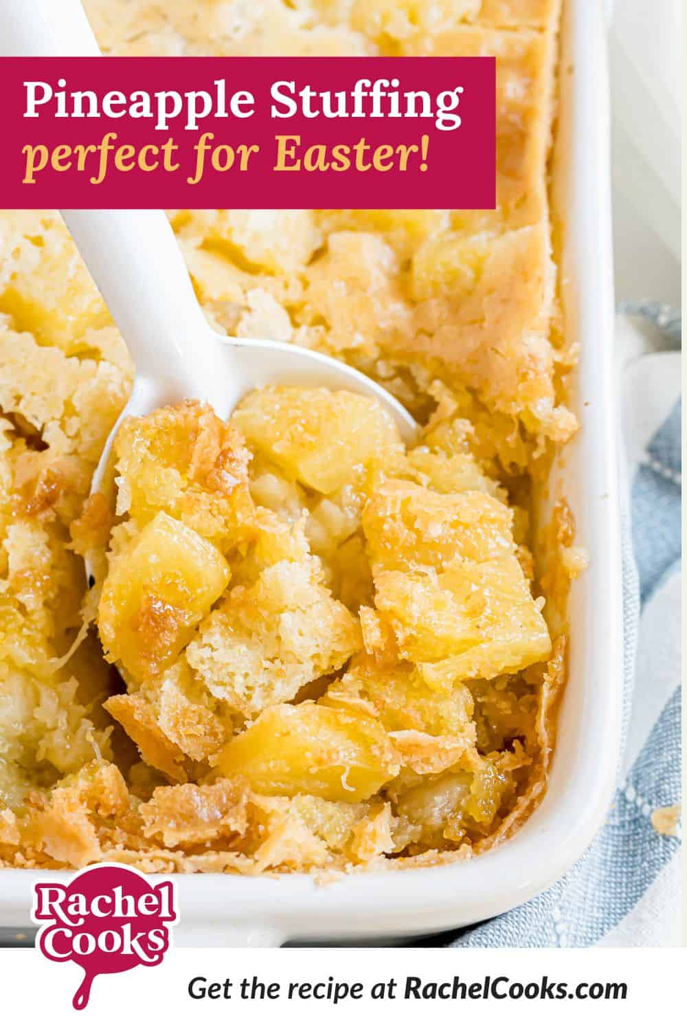 Pineapple stuffing Pinterest graphic with text and photos.