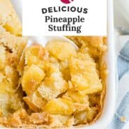 Pineapple stuffing Pinterest graphic with text and photos.