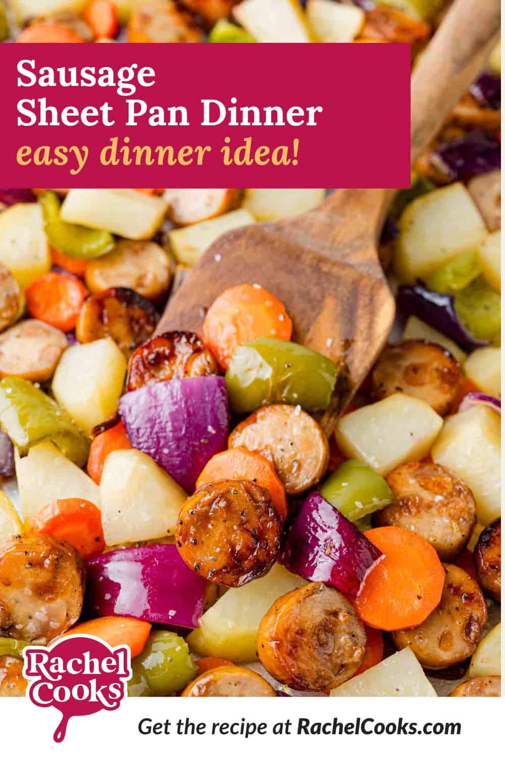 Sausage sheet pan dinner Pinterest graphic with text and photos.