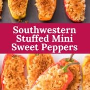 Southwestern stuffed mini peppers Pinterest graphic with text and photos.