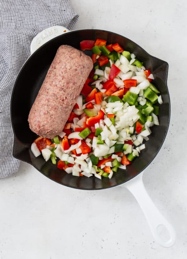 Sausage and vegetables before cooking.