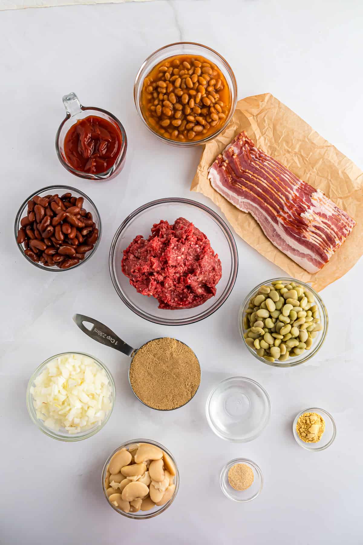 Overhead view of ingredients needed for recipe.