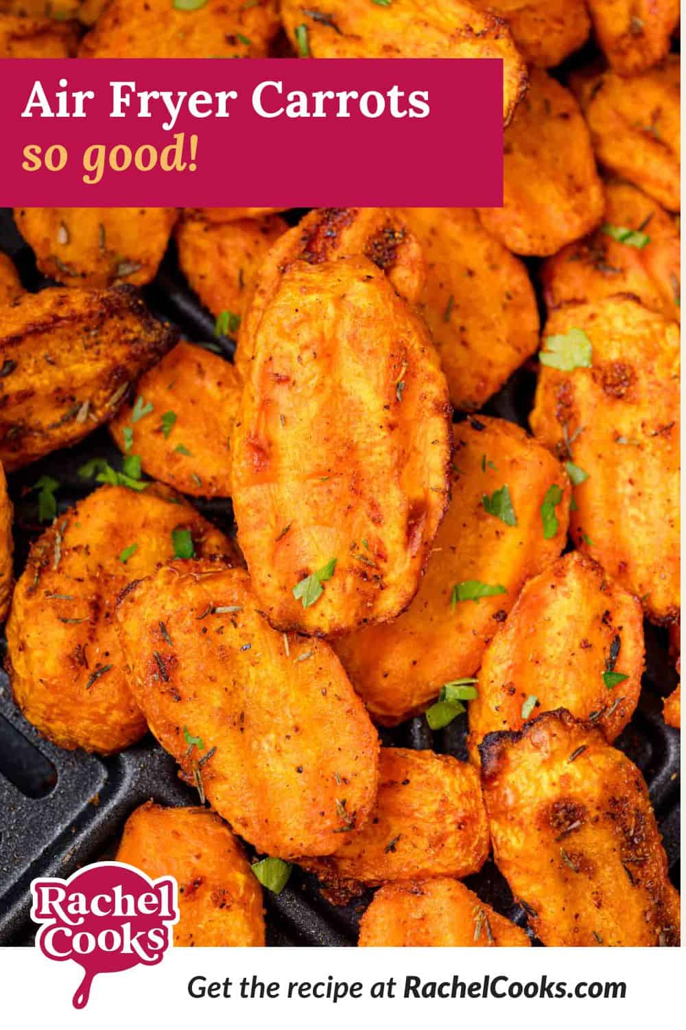 Air fryer carrots Pinterest graphic with text and photos.