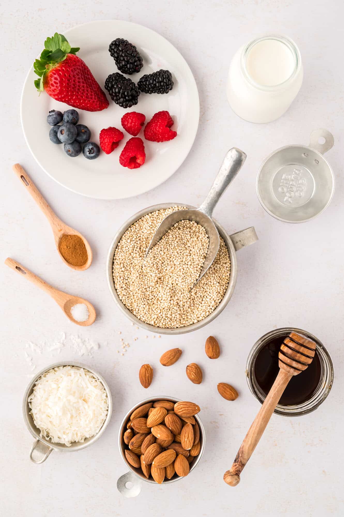Overhead view of ingredients needed for recipe, including toppings.