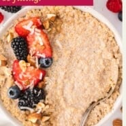Breakfast quinoa Pinterest graphic with text and photos.