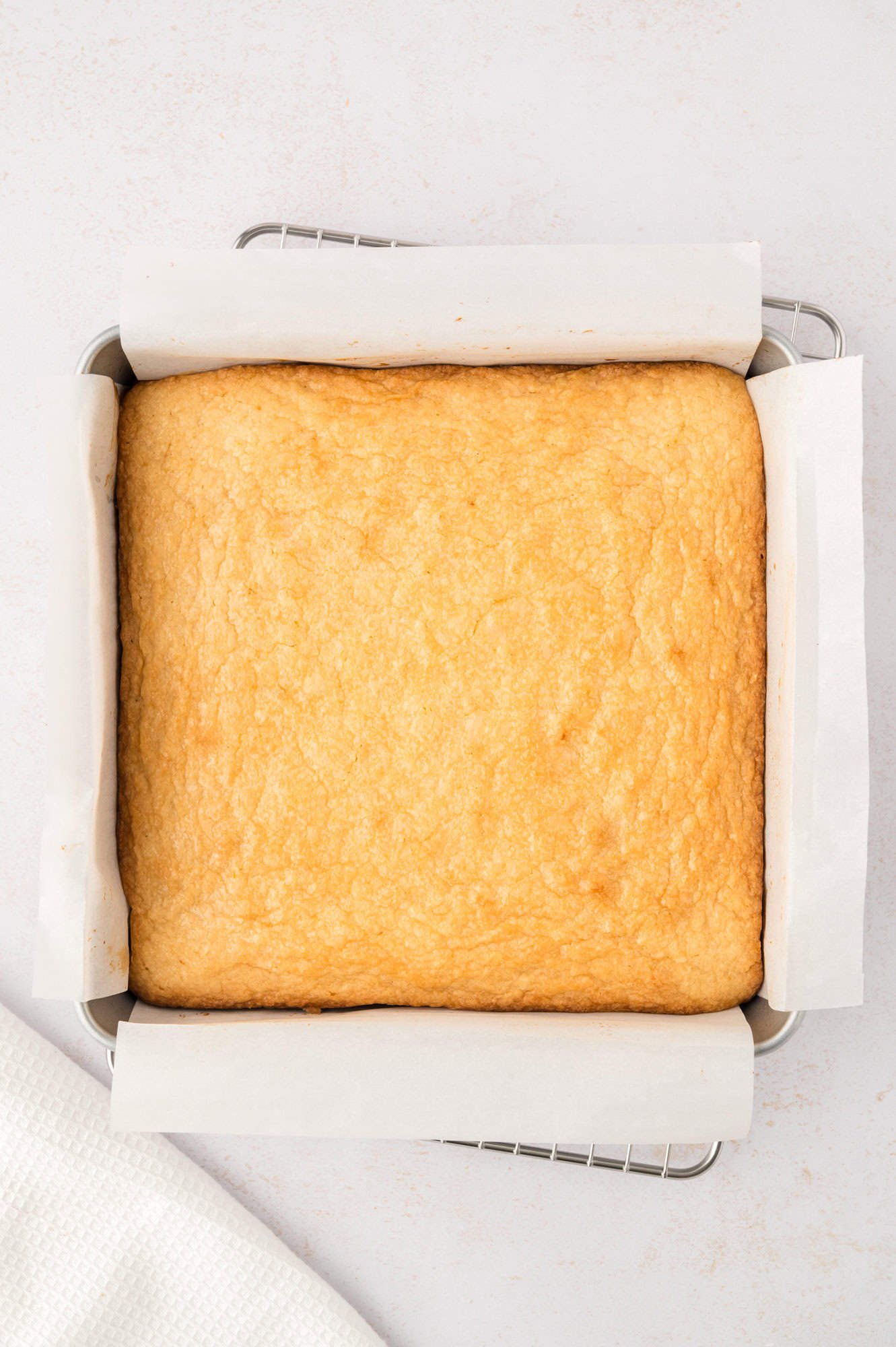 Baked brownies, still in pan.
