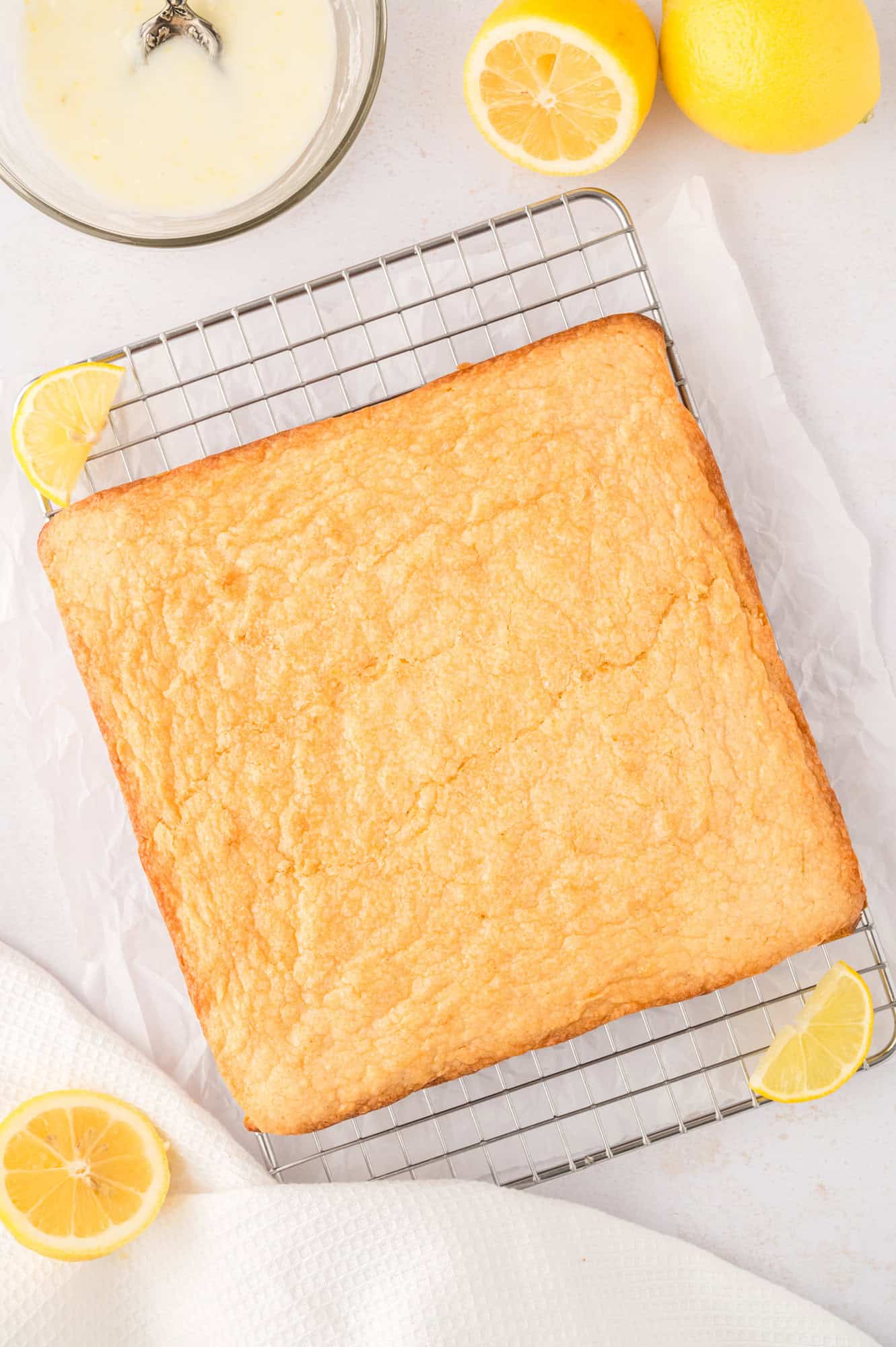 Lemon brownies out of pan, not yet glazed.