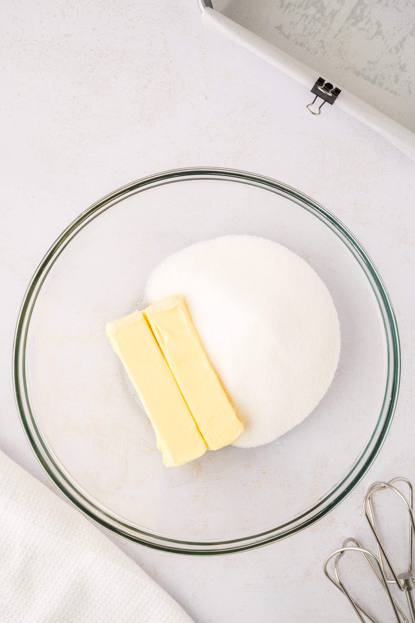 Butter and sugar, not yet blended.