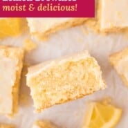 Lemon brownies Pinterest graphic with text and photos.