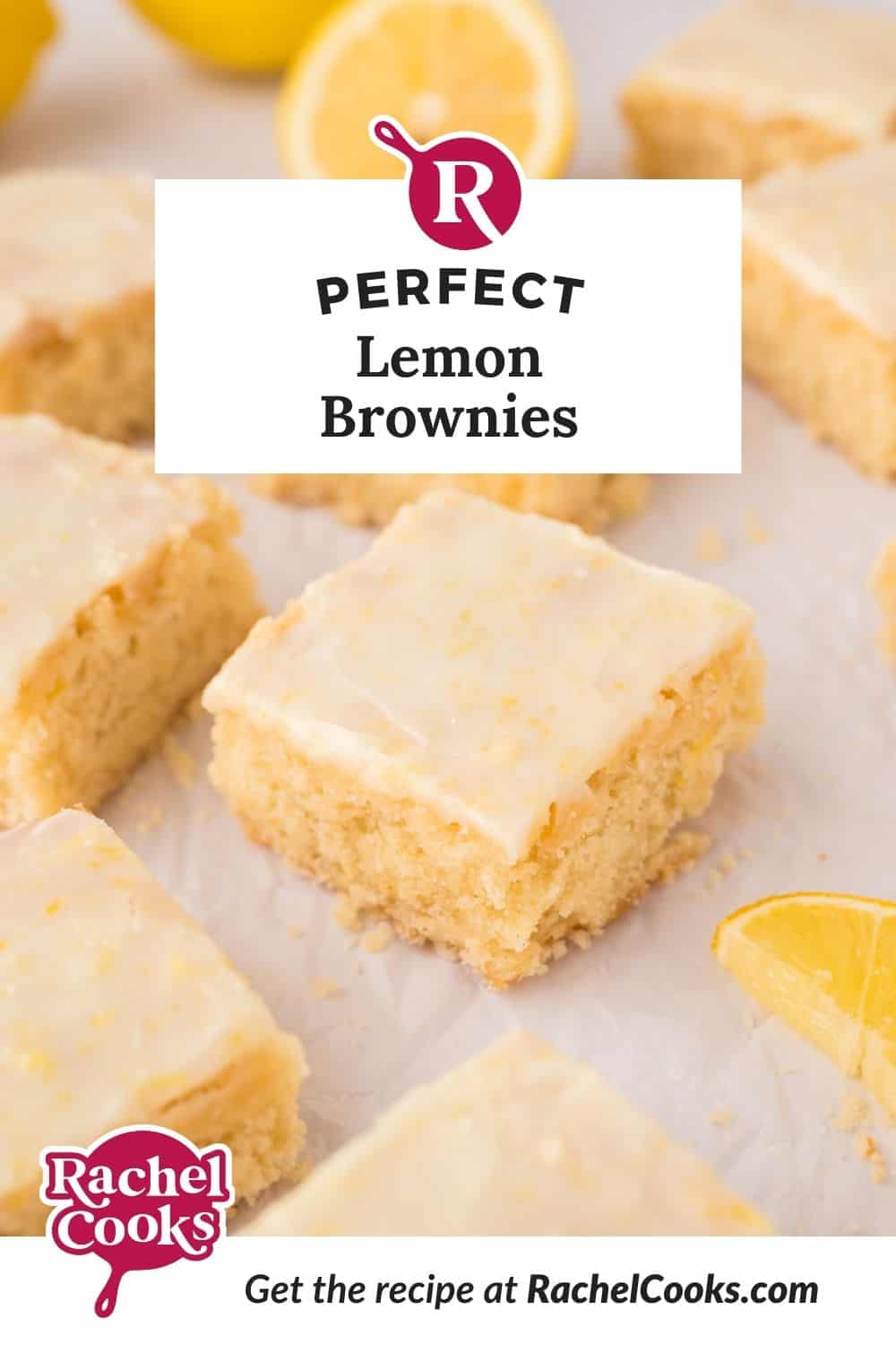 Lemon brownies Pinterest graphic with text and photos.