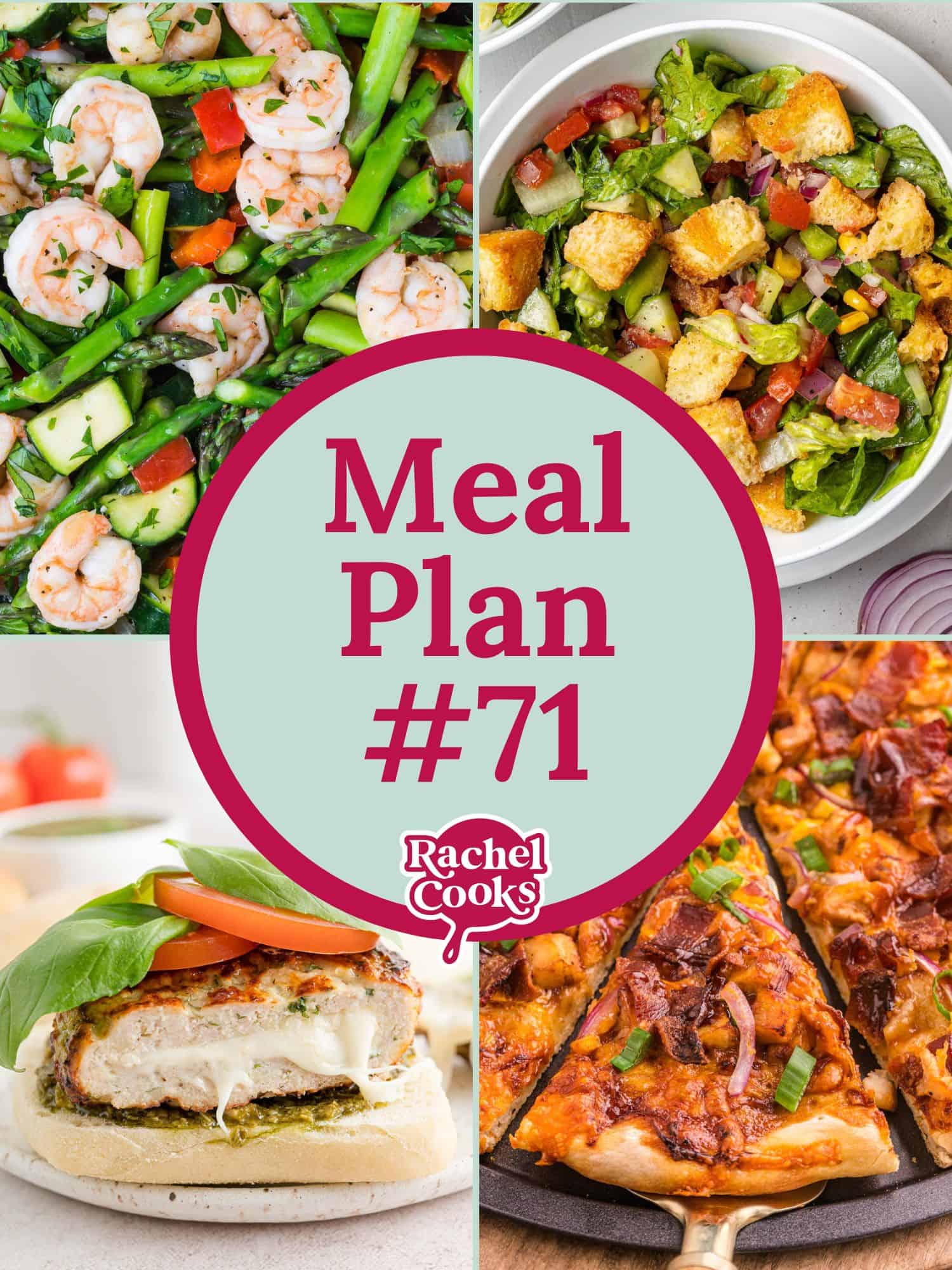 Meal plan 71 preview image with text and photos of the recipes included.