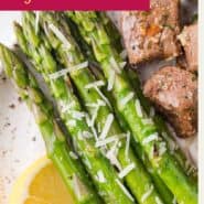 Sautéed asparagus Pinterest graphic with text and photos.