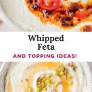 Whipped feta Pinterest graphic with text and photos.