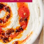 Whipped feta Pinterest graphic with text and photos.