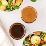 Overhead view of two different types of balsamic vinaigrette.