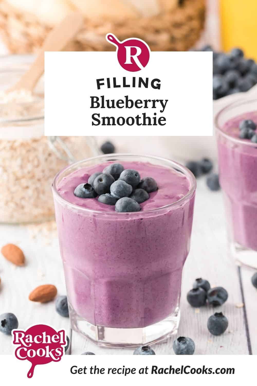 Blueberry smoothie Pinterest graphic with text and photos.