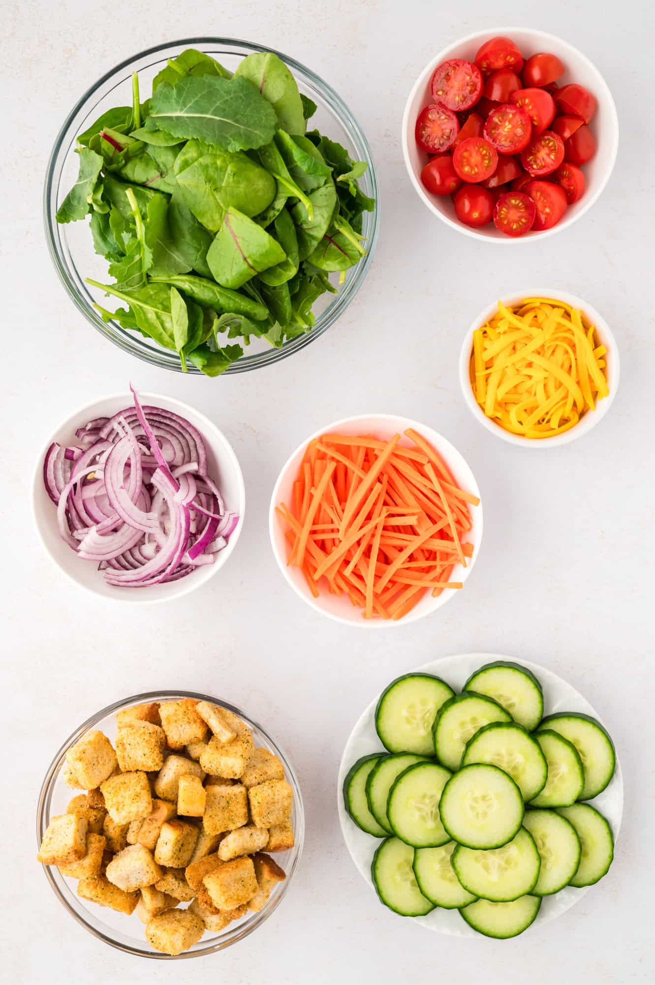 Overhead view of ingredients for the salad.