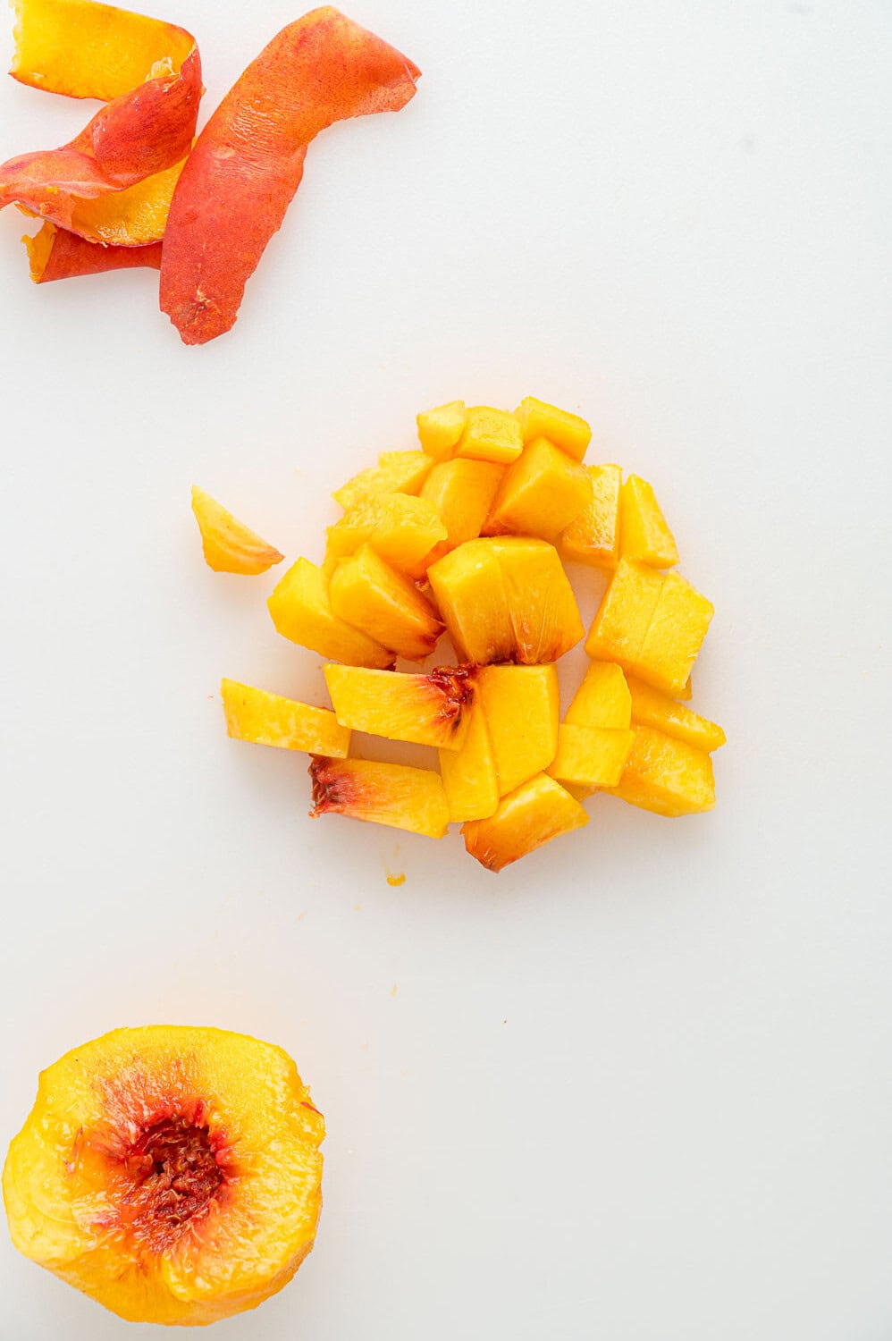 Peaches peeled and cut into cubes.