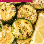 Sautéed zucchini Pinterest graphic with text and photos.