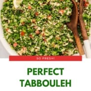Tabbouleh salad Pinterest graphic with text and photos.