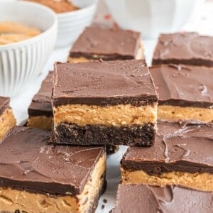 Buckeye brownies, stacked up.
