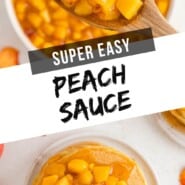 Peach sauce Pinterest graphic with text and photos.