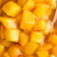 Peach sauce Pinterest graphic with text and photos.