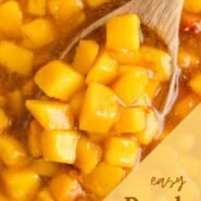Peach sauce Pinterest graphic with text and photos.