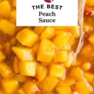 Peach sauce Pinterest graphic with text and photos.