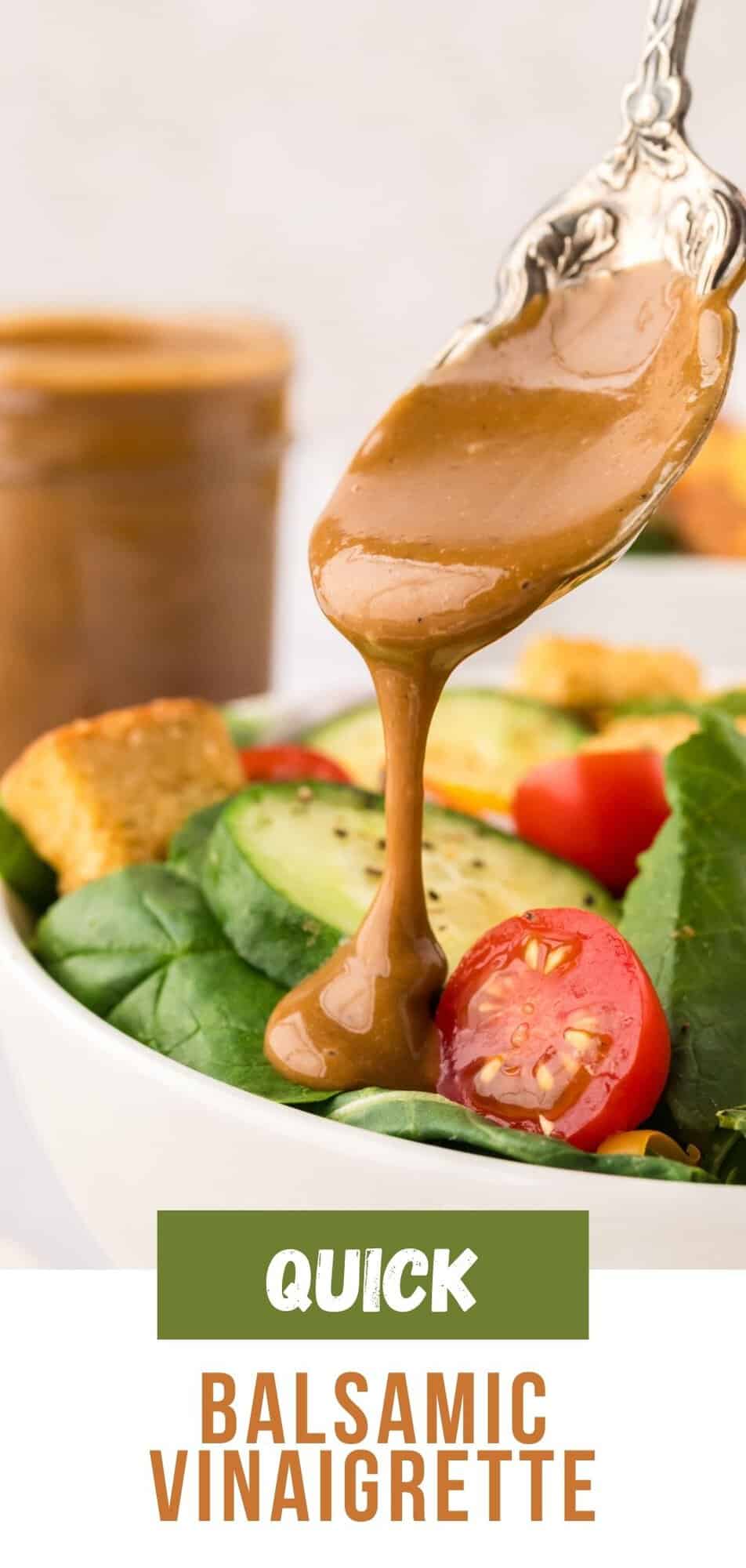 Balsamic Vinaigrette Pinterest graphic with text and photos.