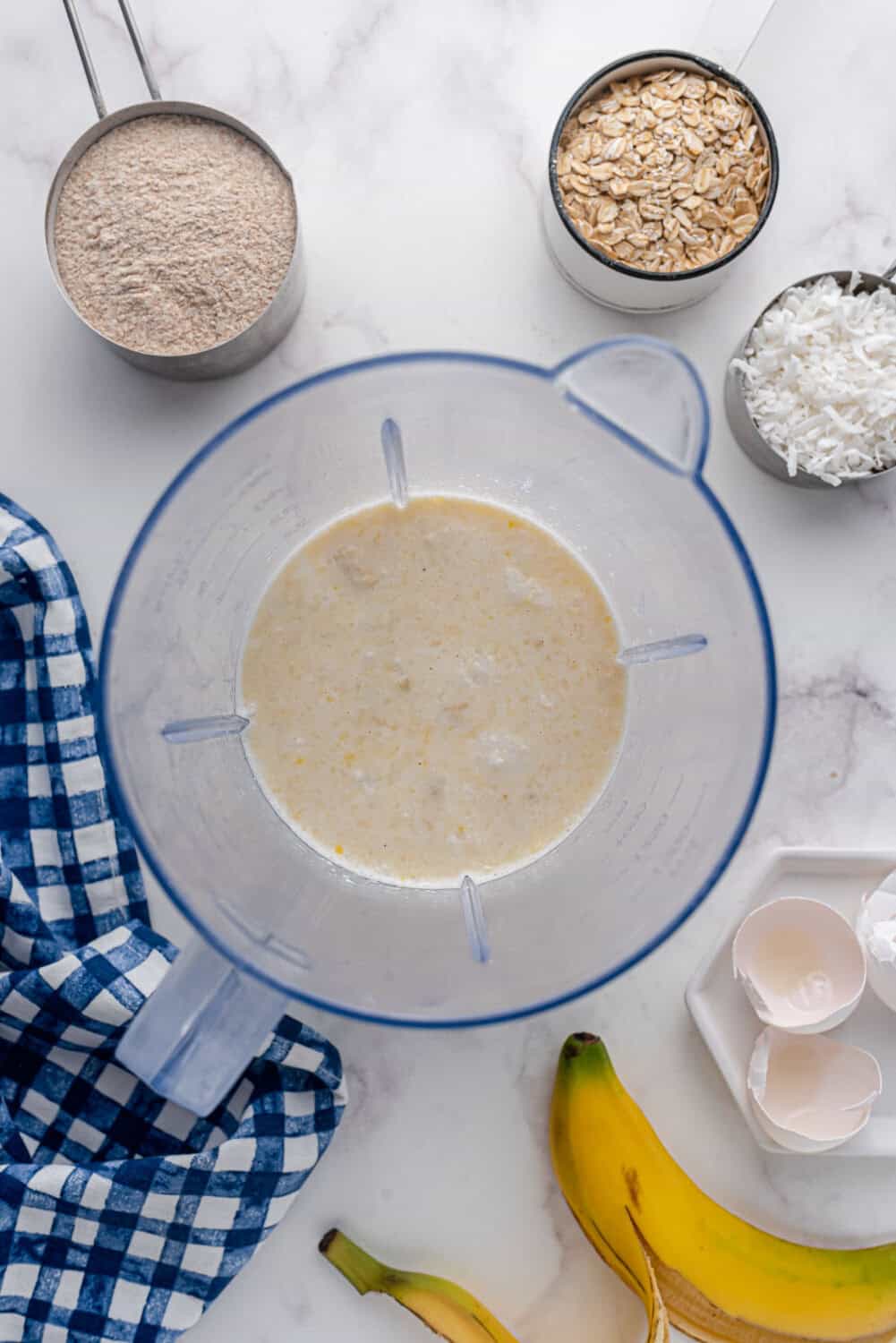 Wet ingredients, blended in blender.