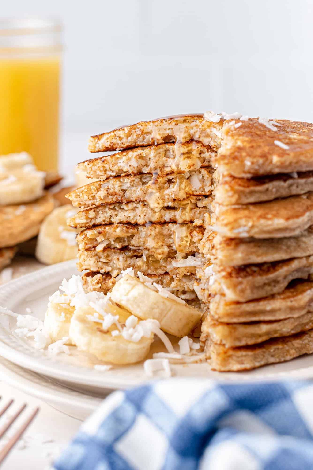 Pancakes stacked, cut to show texture.
