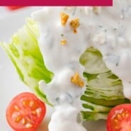 Blue Cheese Dressing Pinterest graphic with text and photos.