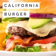 California Burger Pinterest graphic with text and photos.
