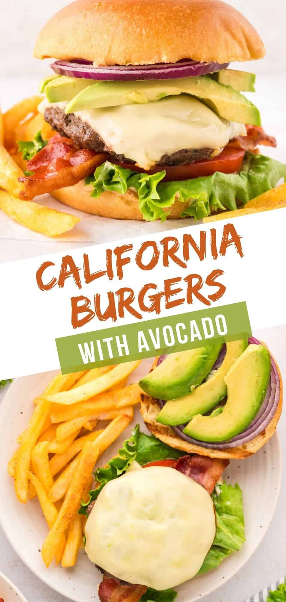 California Burger Pinterest graphic with text and photos.